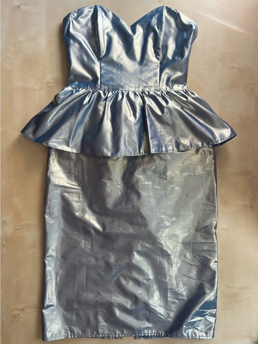 Gunne Sax Vintage 1980s Metallic Silver Lamé Peplum Pencil Cocktail Dress size 7 - Picture 2 of 13